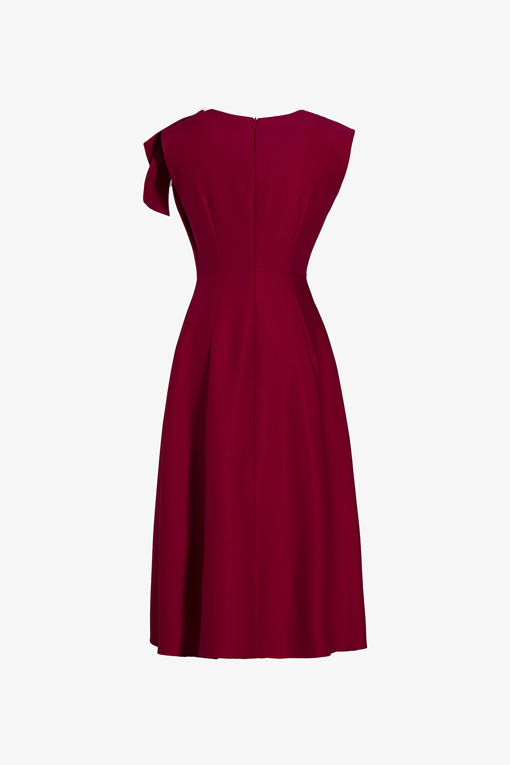 Đầm đỏ dự tiệc dáng xòe phối nơ vai