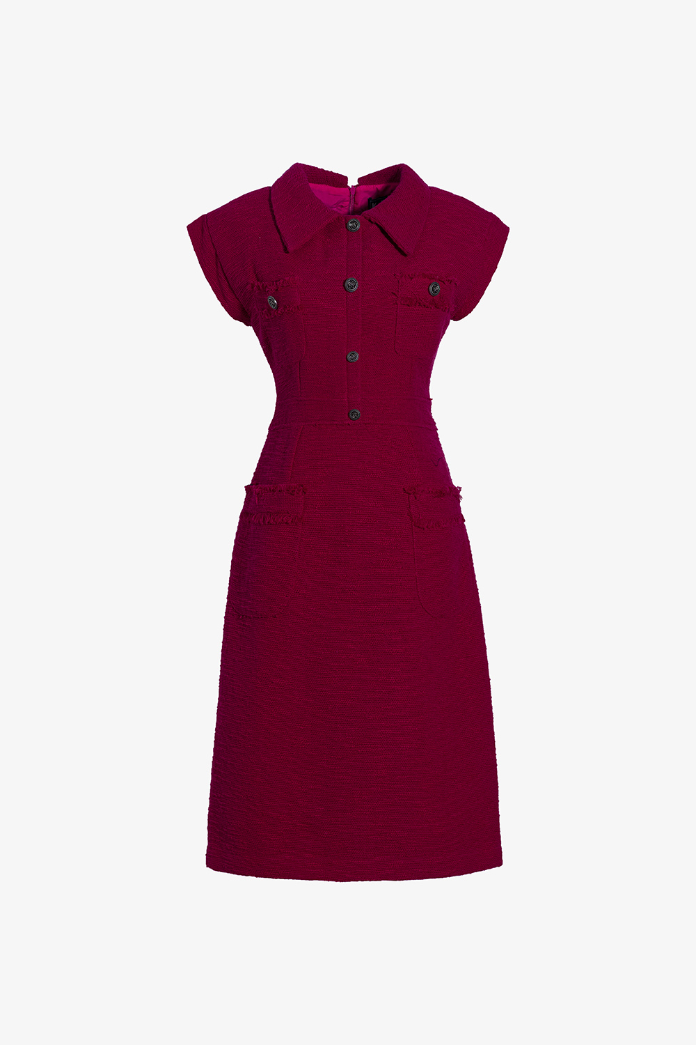 Đầm dự tiệc dáng chữ A cổ sen phối nút