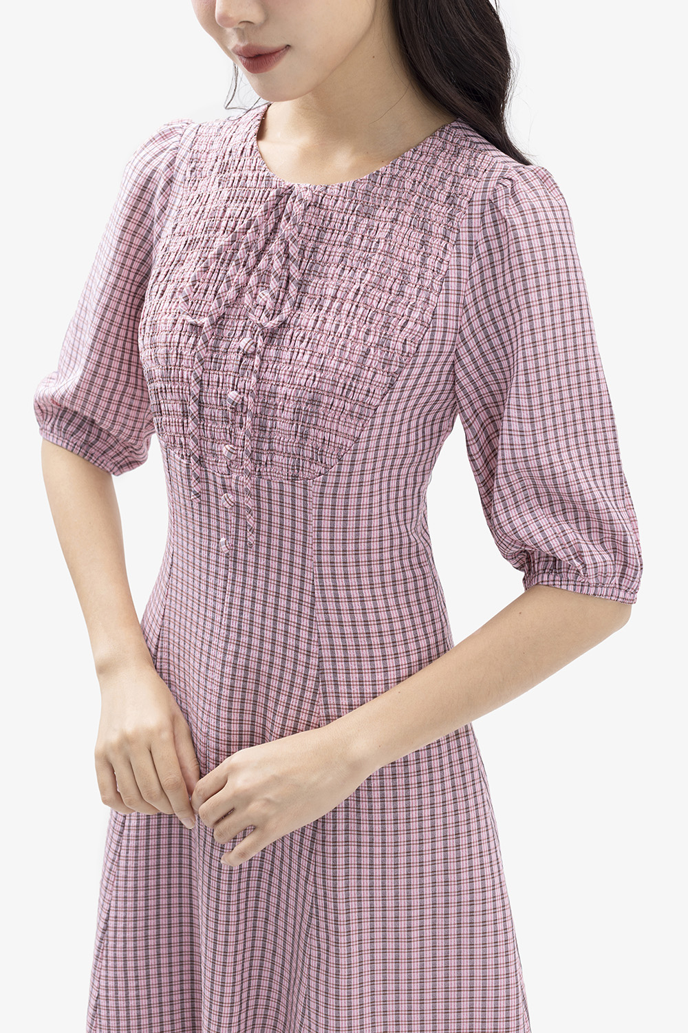 Đầm xòe tay lỡ họa tiết caro