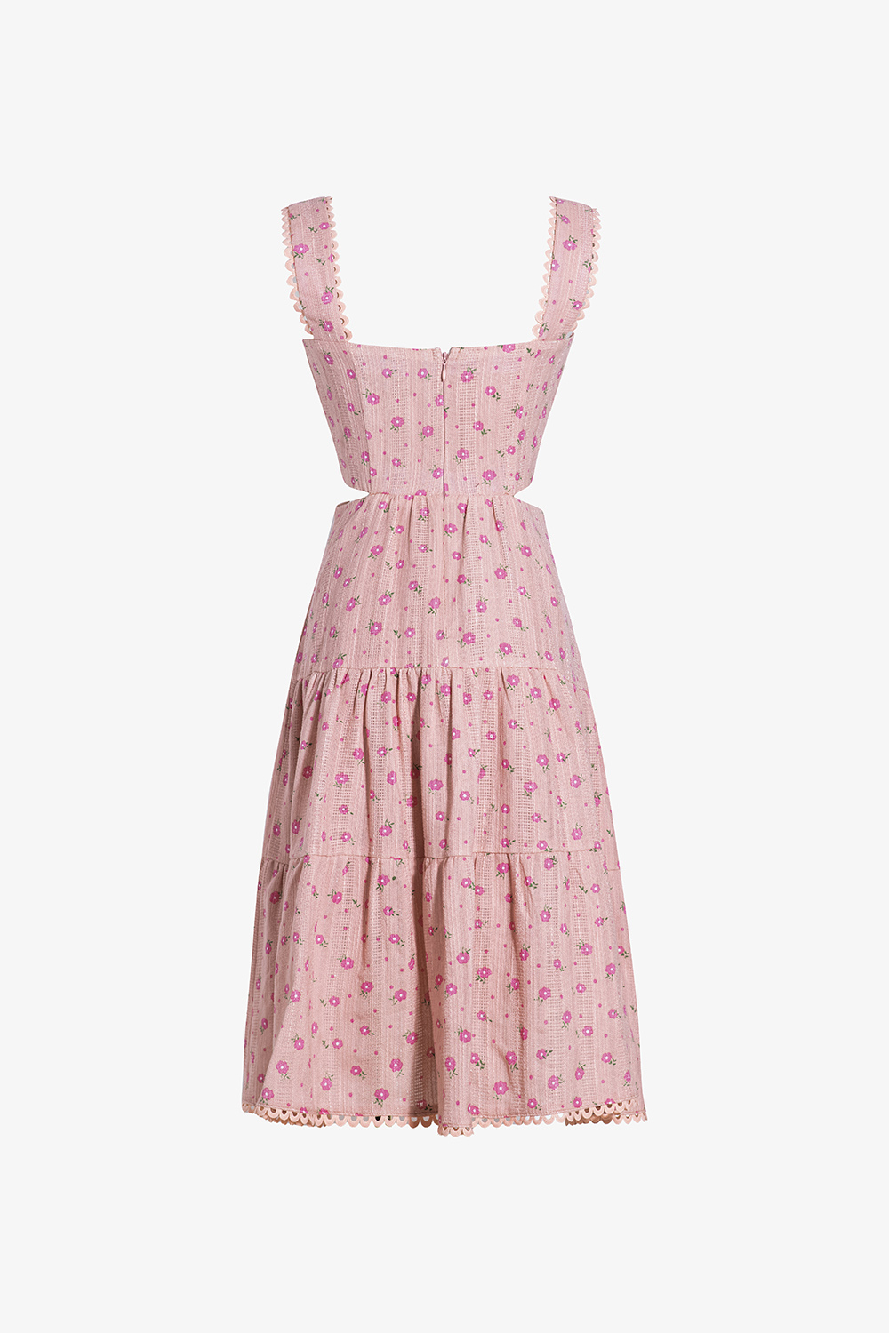 Đầm xòe hoa hai dây eo cut-out