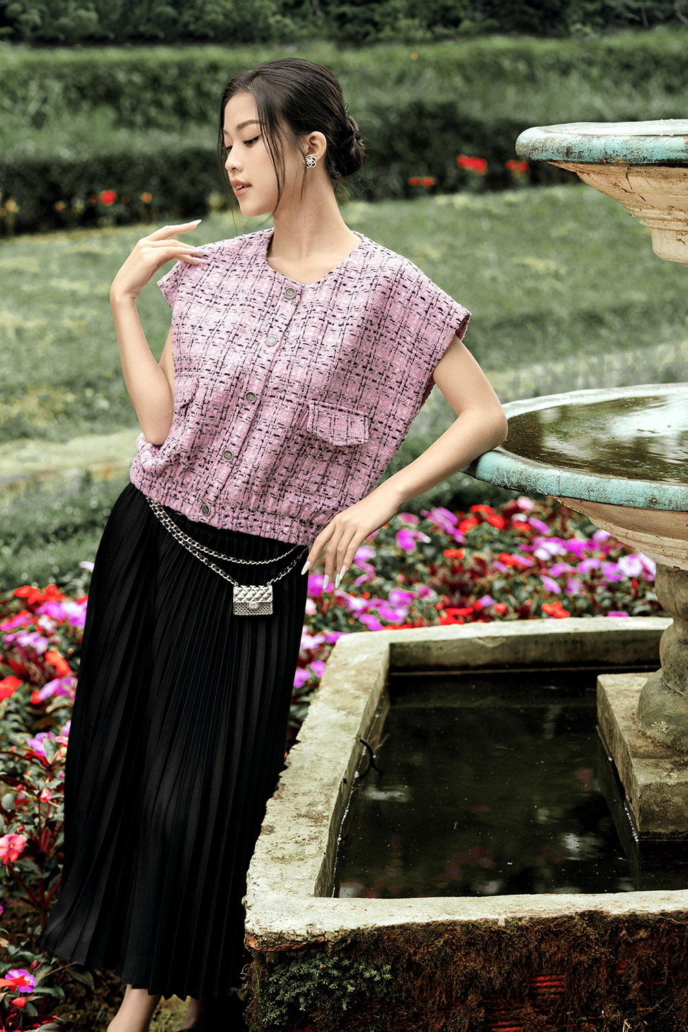 Áo kiểu tay hến phối túi sọc caro ASM16-03