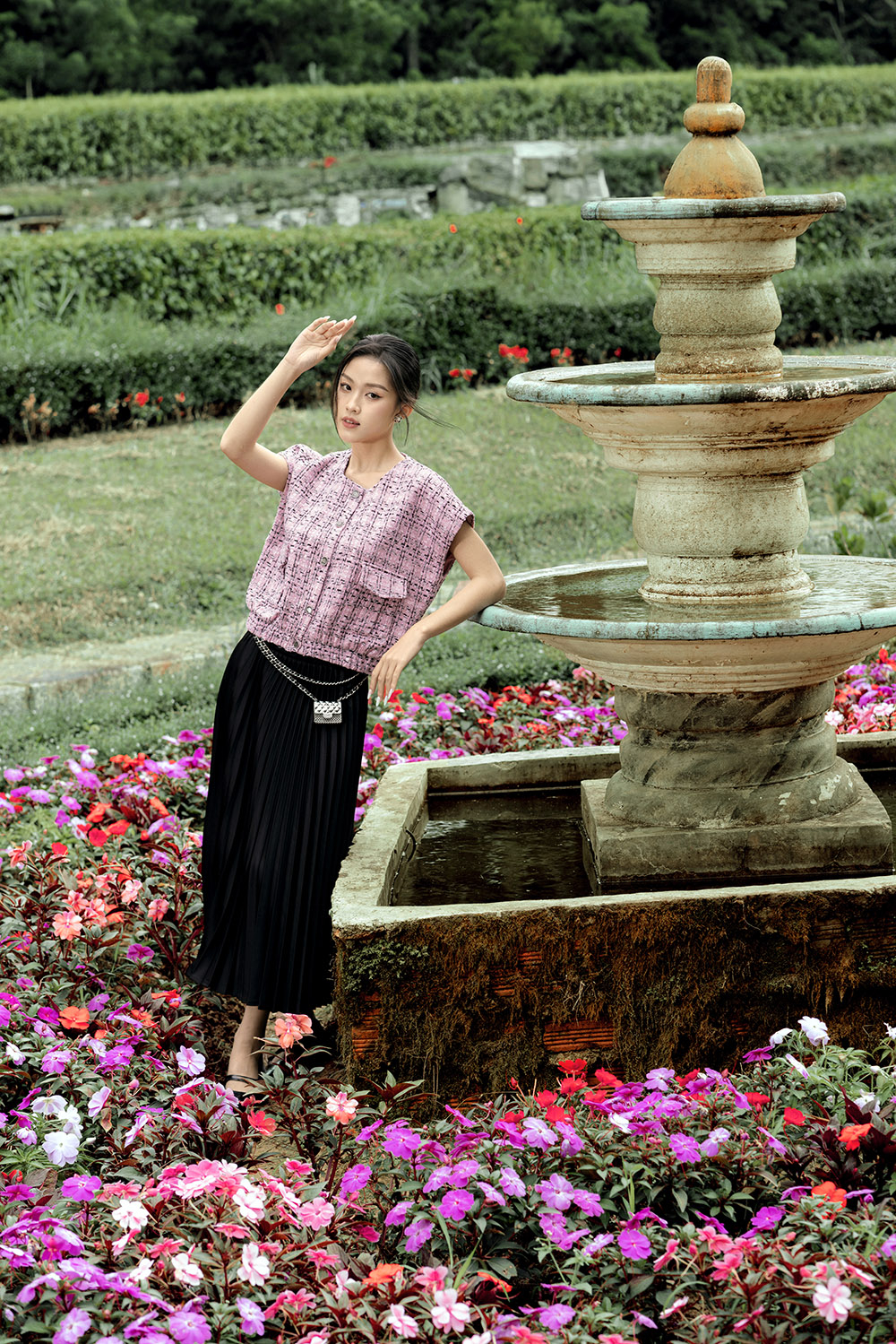 Áo kiểu tay hến phối túi sọc caro