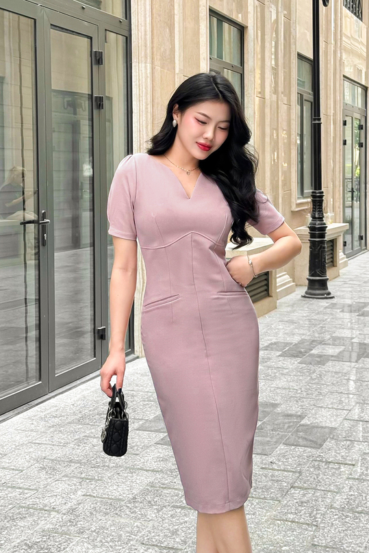 Váy nữ công sở dáng ôm tay ngắn cổ tim KK160-34