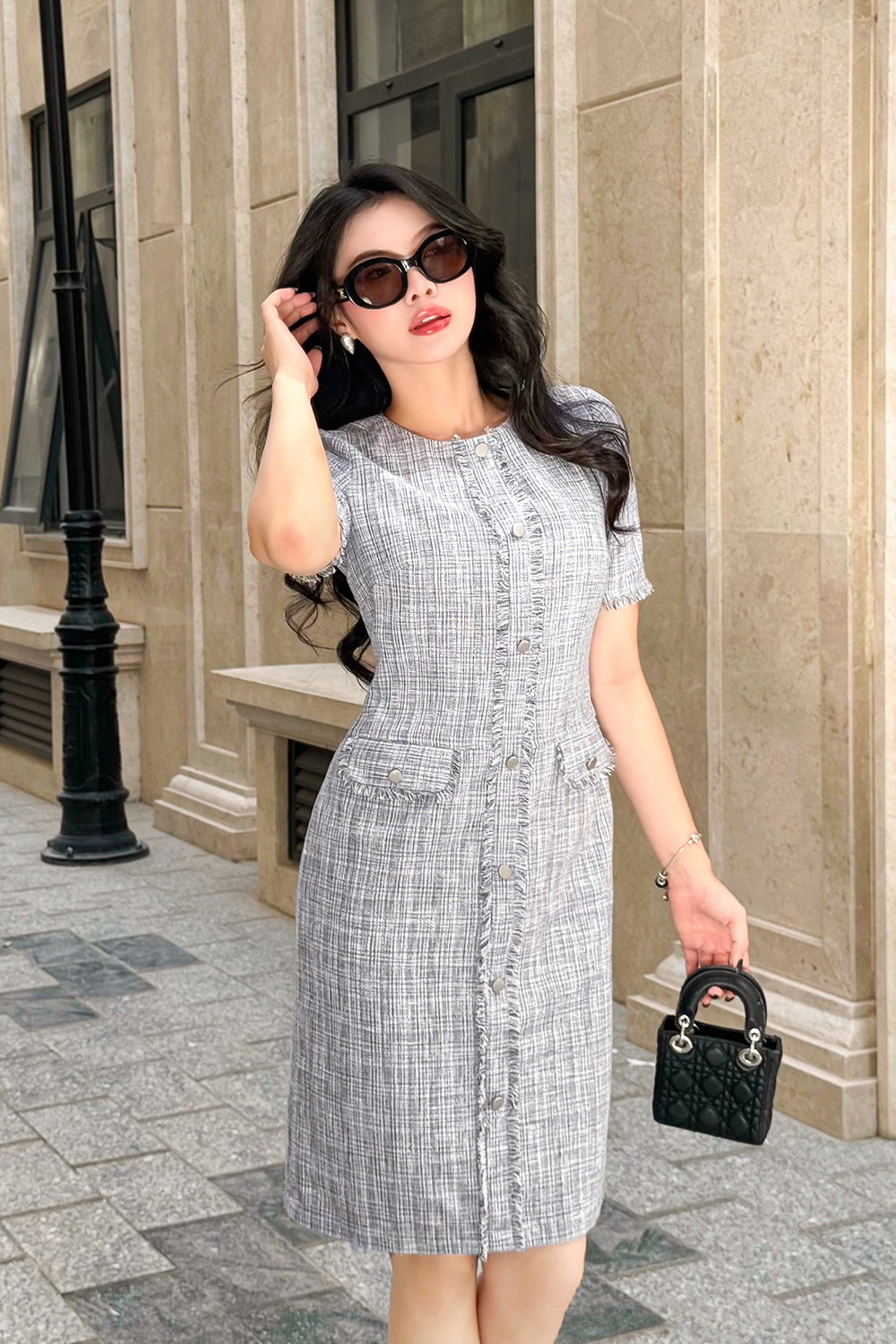 Đầm chữ A công sở nữ phối túi