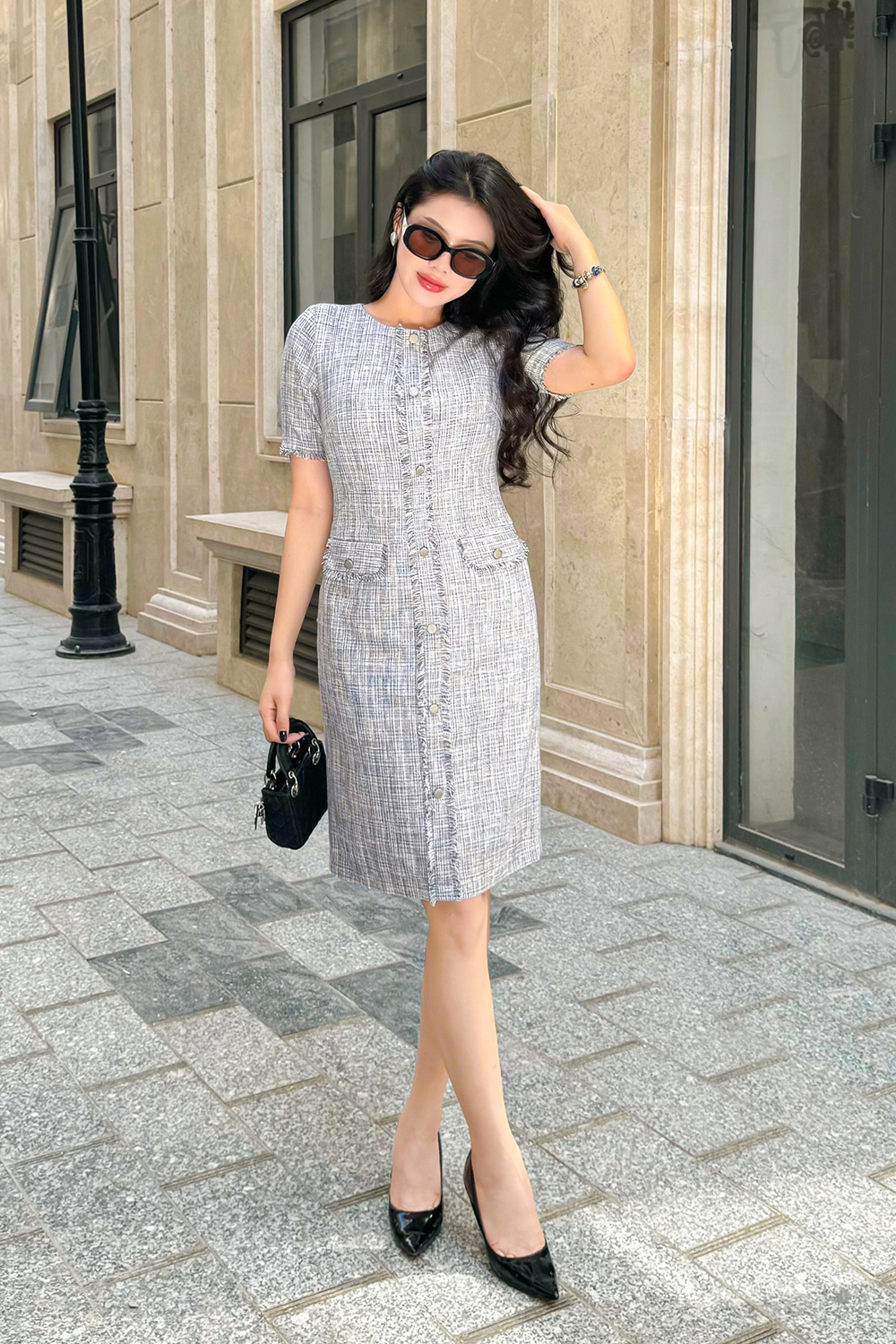 Đầm chữ A công sở nữ phối túi