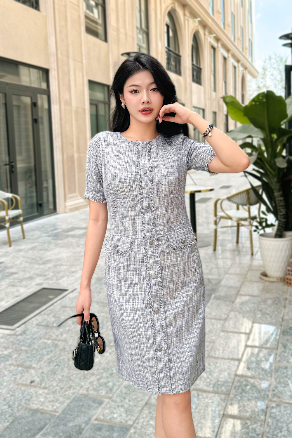 Đầm chữ A công sở nữ phối túi