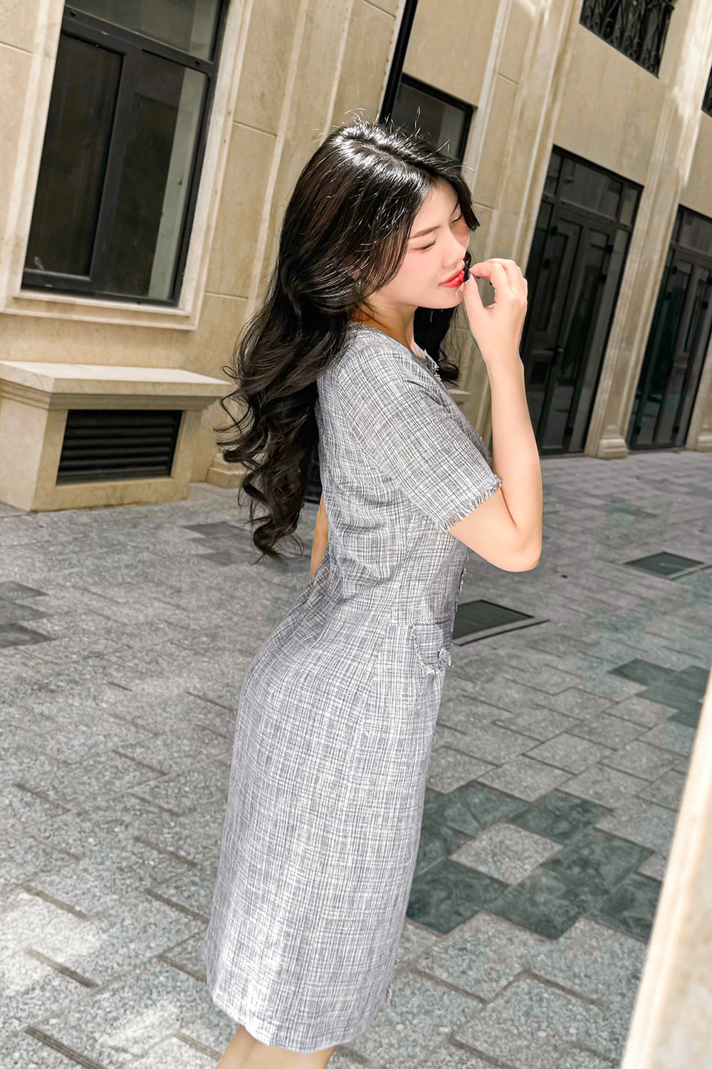 Đầm chữ A công sở nữ phối túi