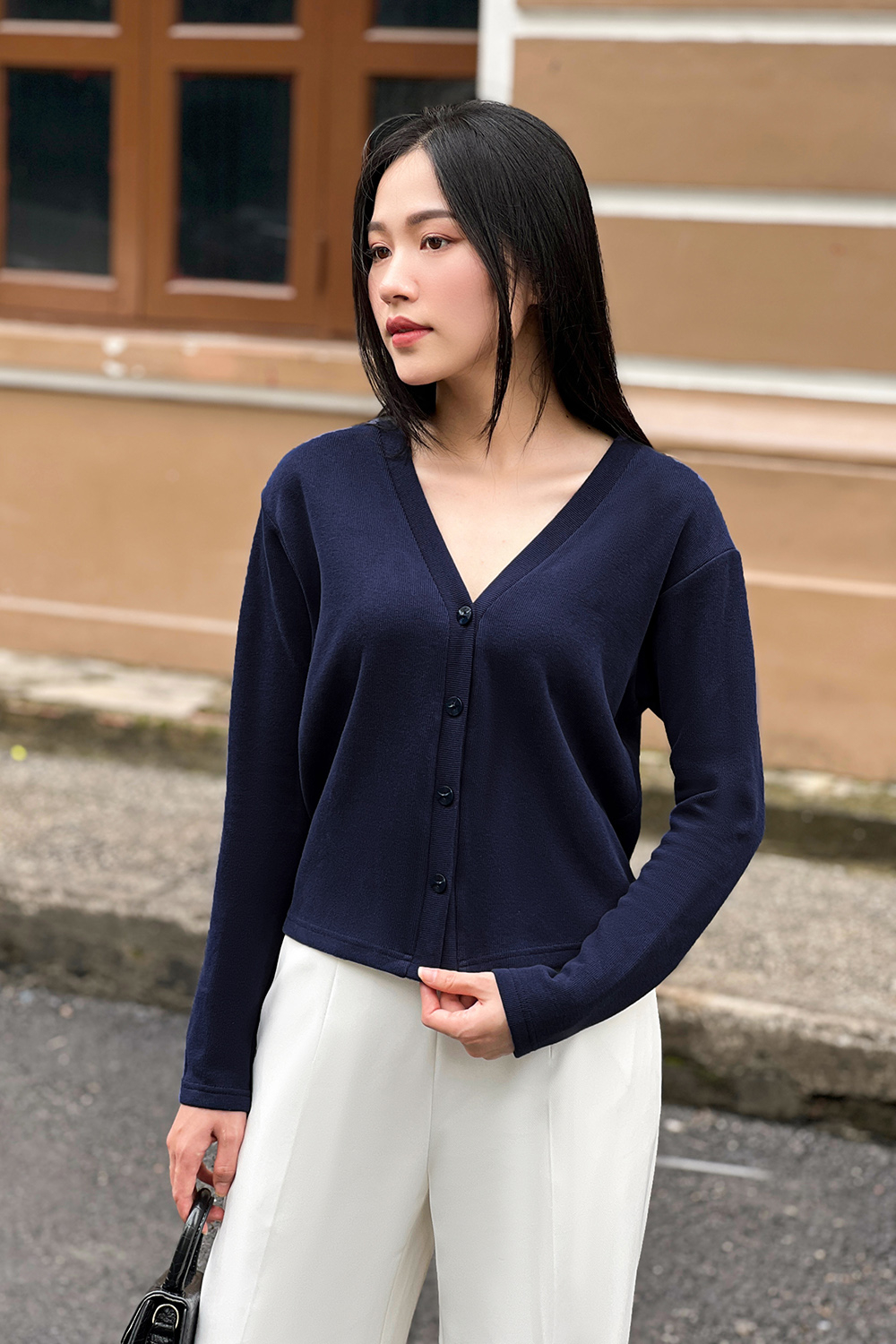 Áo khoác cardigan dài tay màu xanh