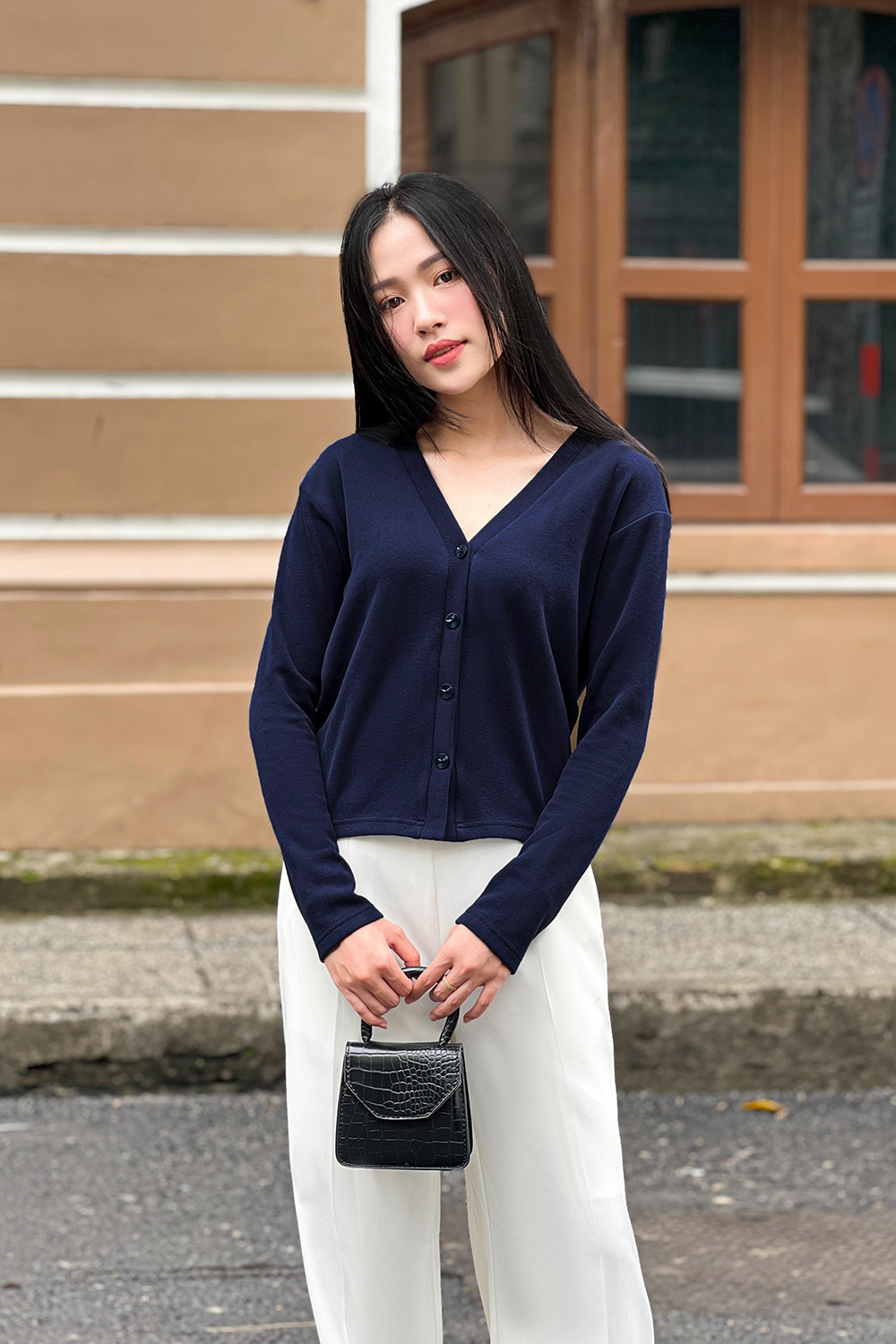 Áo khoác cardigan dài tay màu xanh