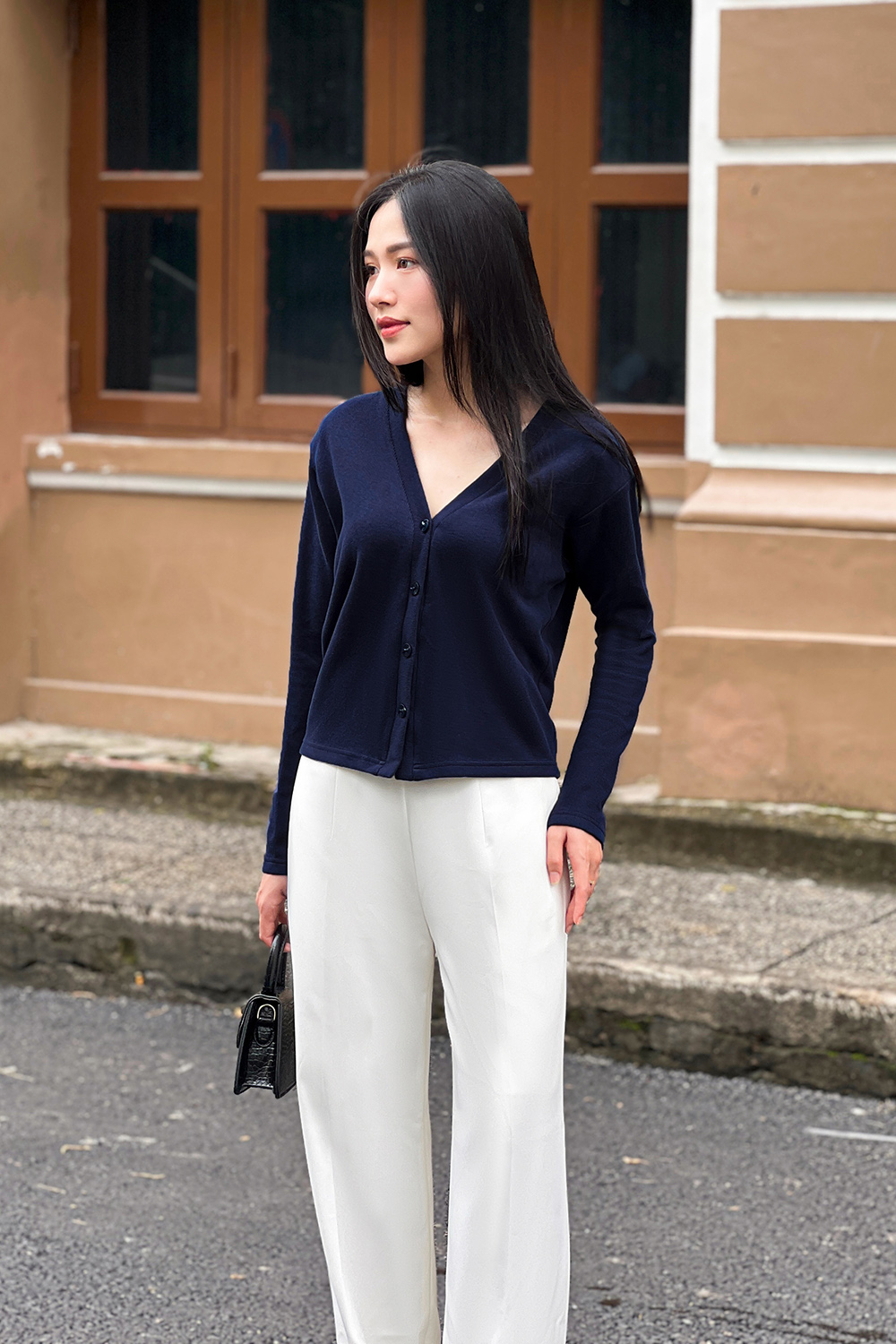 Áo khoác cardigan dài tay màu xanh