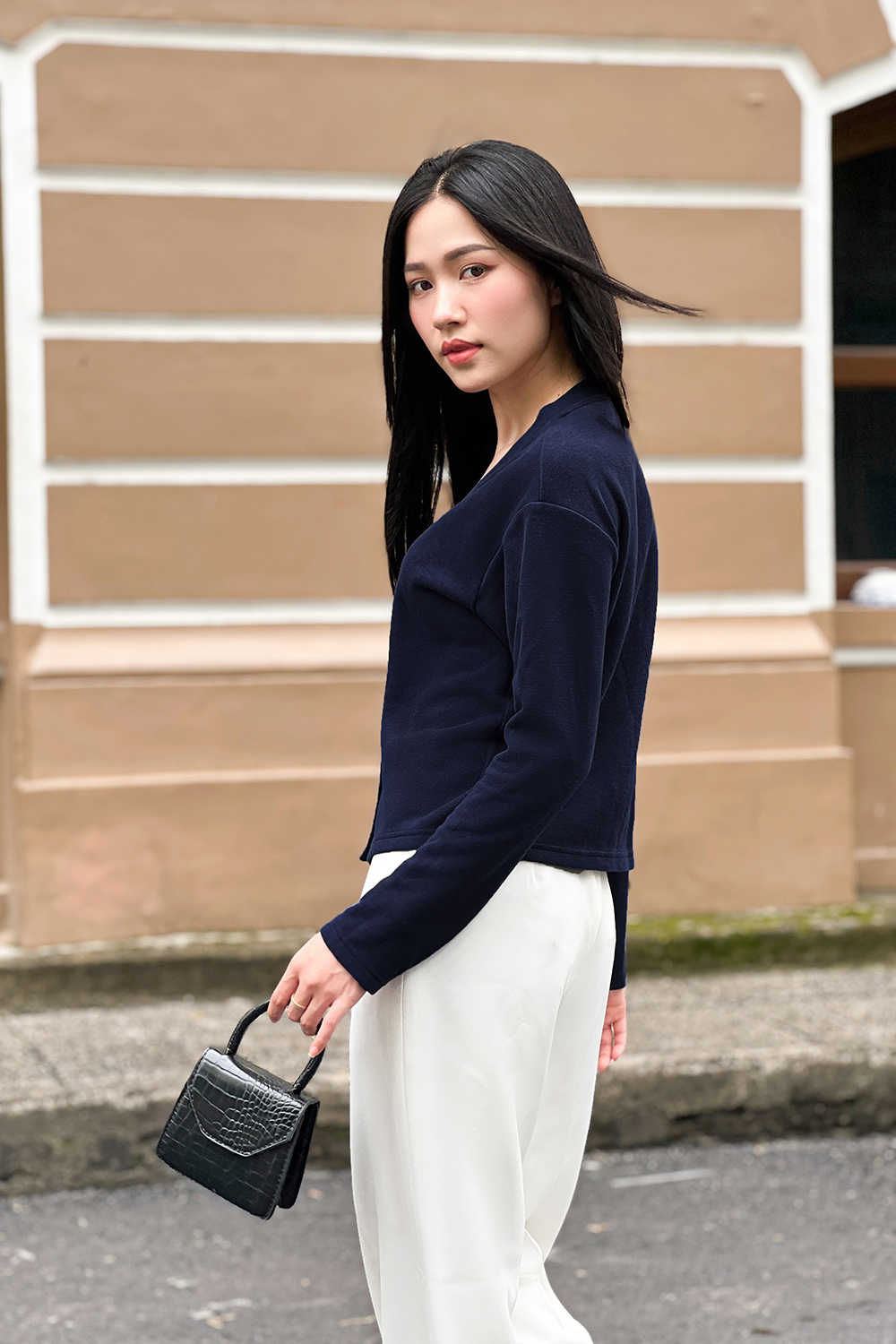 Áo khoác cardigan dài tay màu xanh