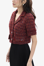 Áo khoác tweed nữ dáng ngắn màu đỏ