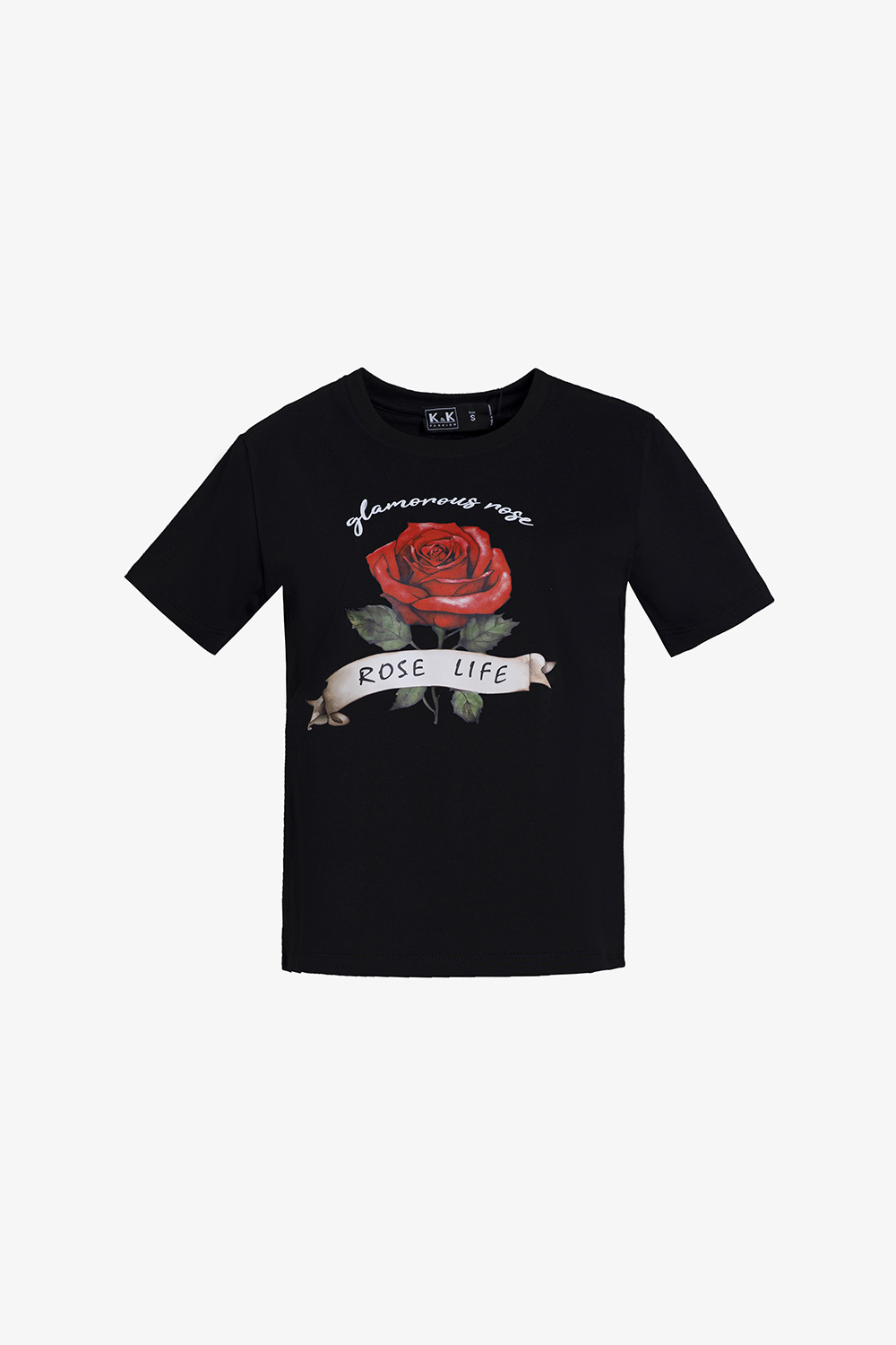 Áo thun nữ màu đen in hoa hồng