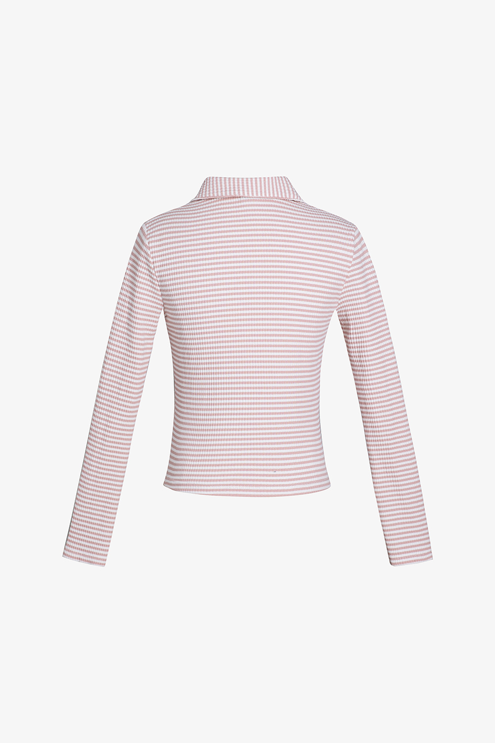 Áo thun nữ sọc trắng hồng cổ sơ mi