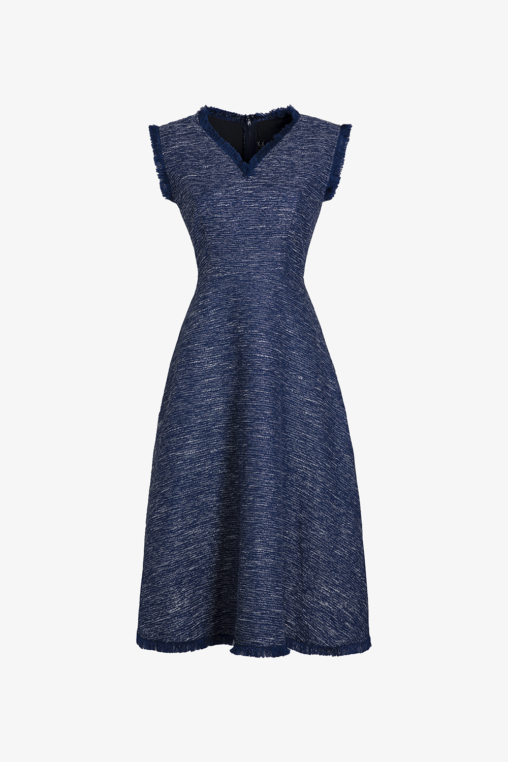 Đầm tweed dự tiệc dáng xòe sát nách phối viền