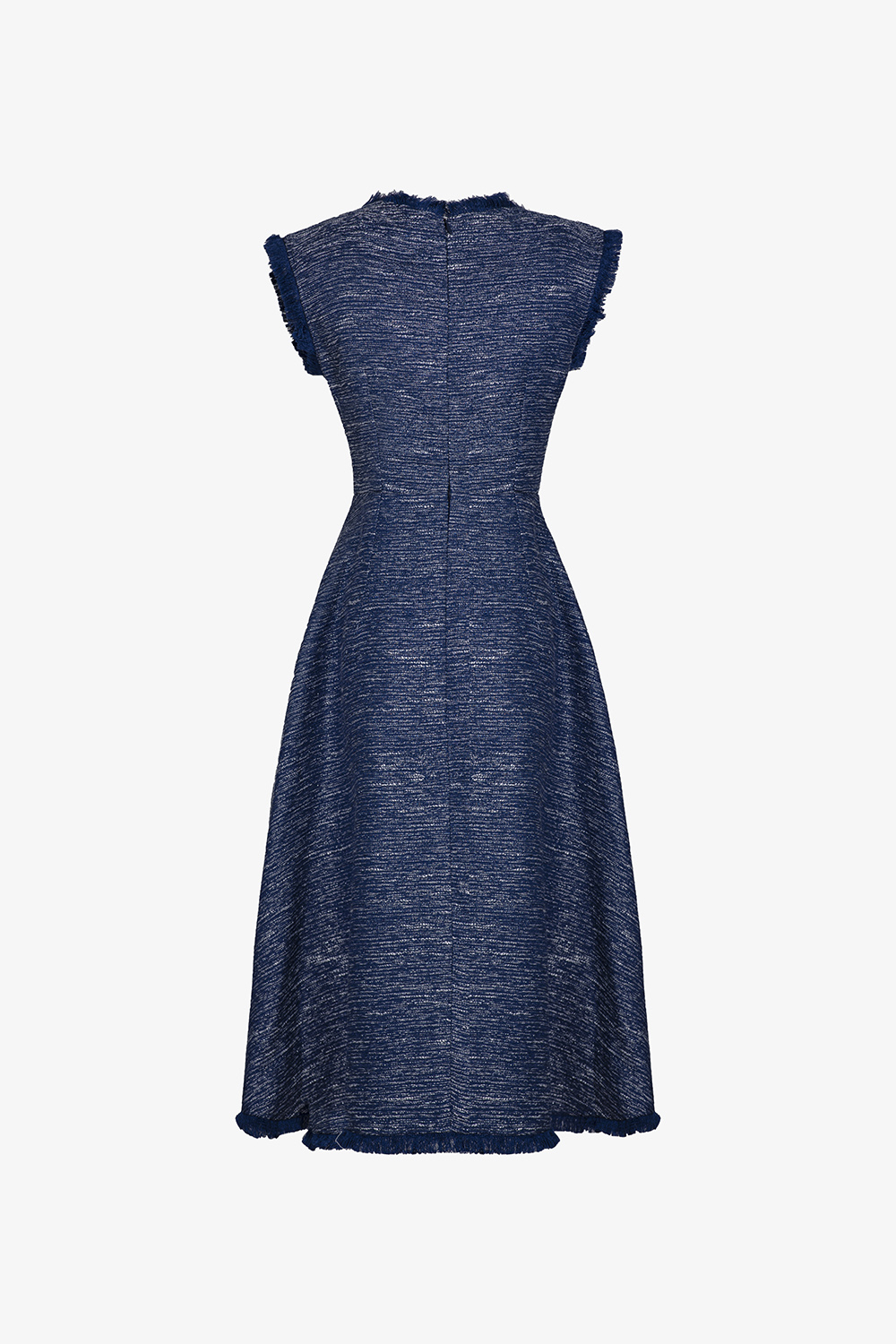 Đầm tweed dự tiệc dáng xòe sát nách phối viền