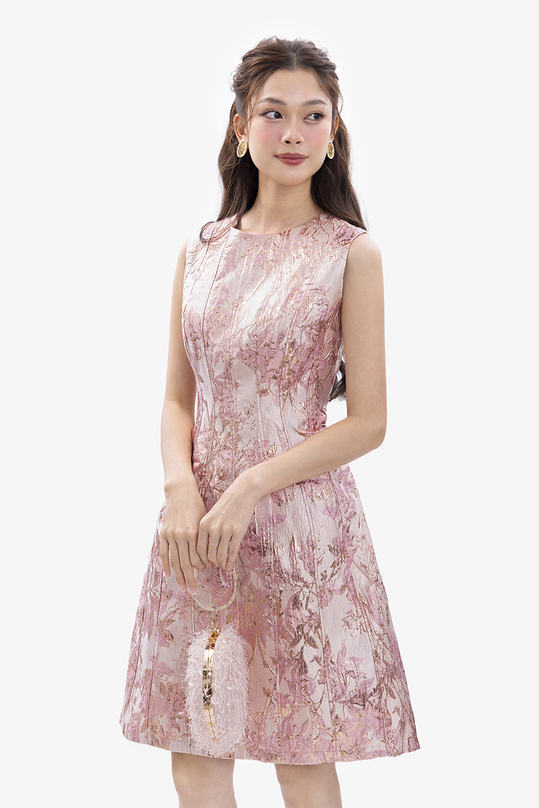 Đầm tafta dự tiệc dáng chữ A màu hồng KK166-14