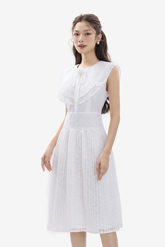 Váy đầm tiều thư màu trắng phối đai eo | Váy Đầm