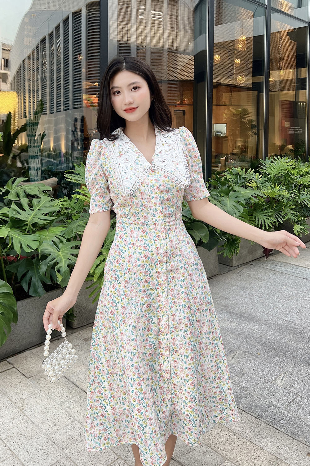 Váy hoa nhí vintage, đầm hoa cổ vuông xẻ tà phong cách Hàn Quốc xixeoshop -  v84 | Shopee Việt Nam