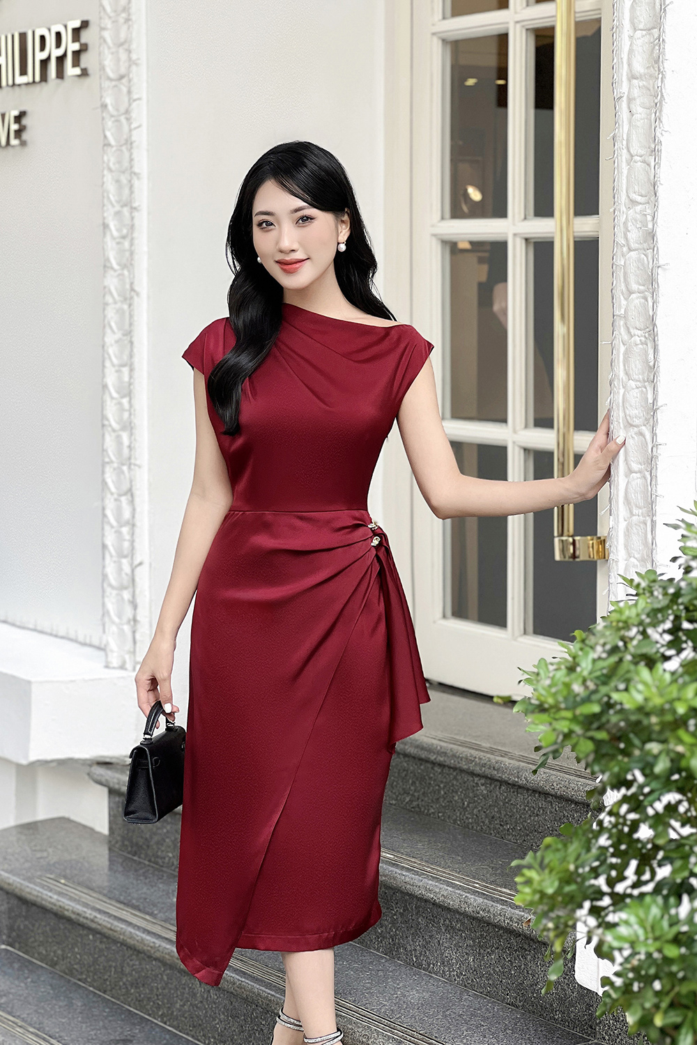 EM6965 Đầm Xoè Cổ Vuông Lụa Hồng Kông – Emy Thời trang thiết kế