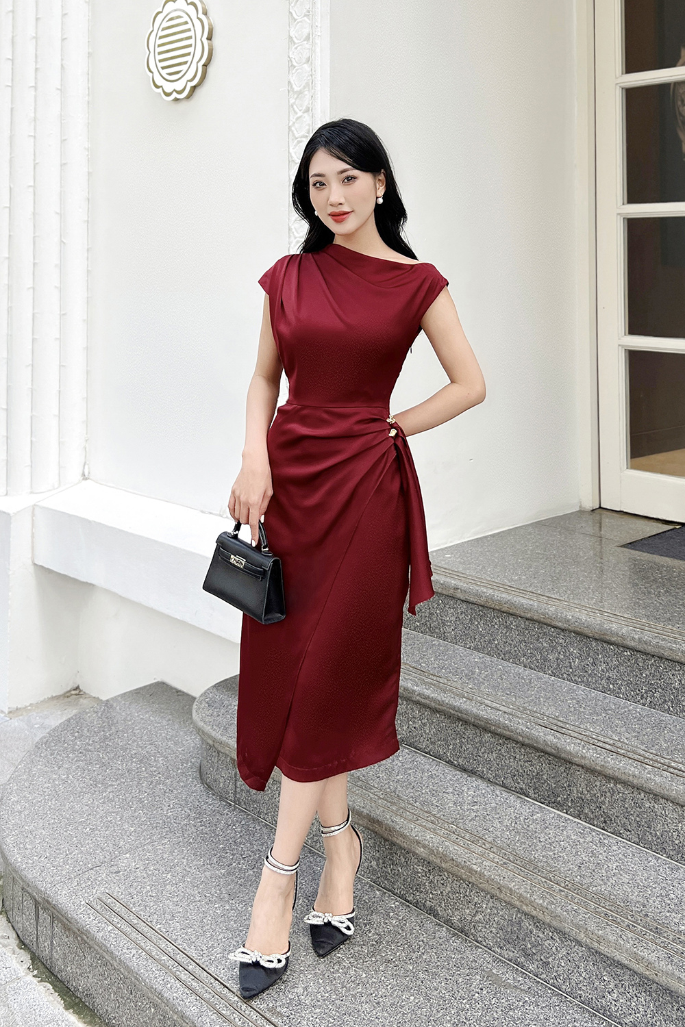 Cưỡi gió và sóng gió của em gái Lan Yingying ngôi sao với cùng một đường chéo  vai đen lưới cao eo váy đầm nữ - Váy eo cao 🆘 Kho Hàng