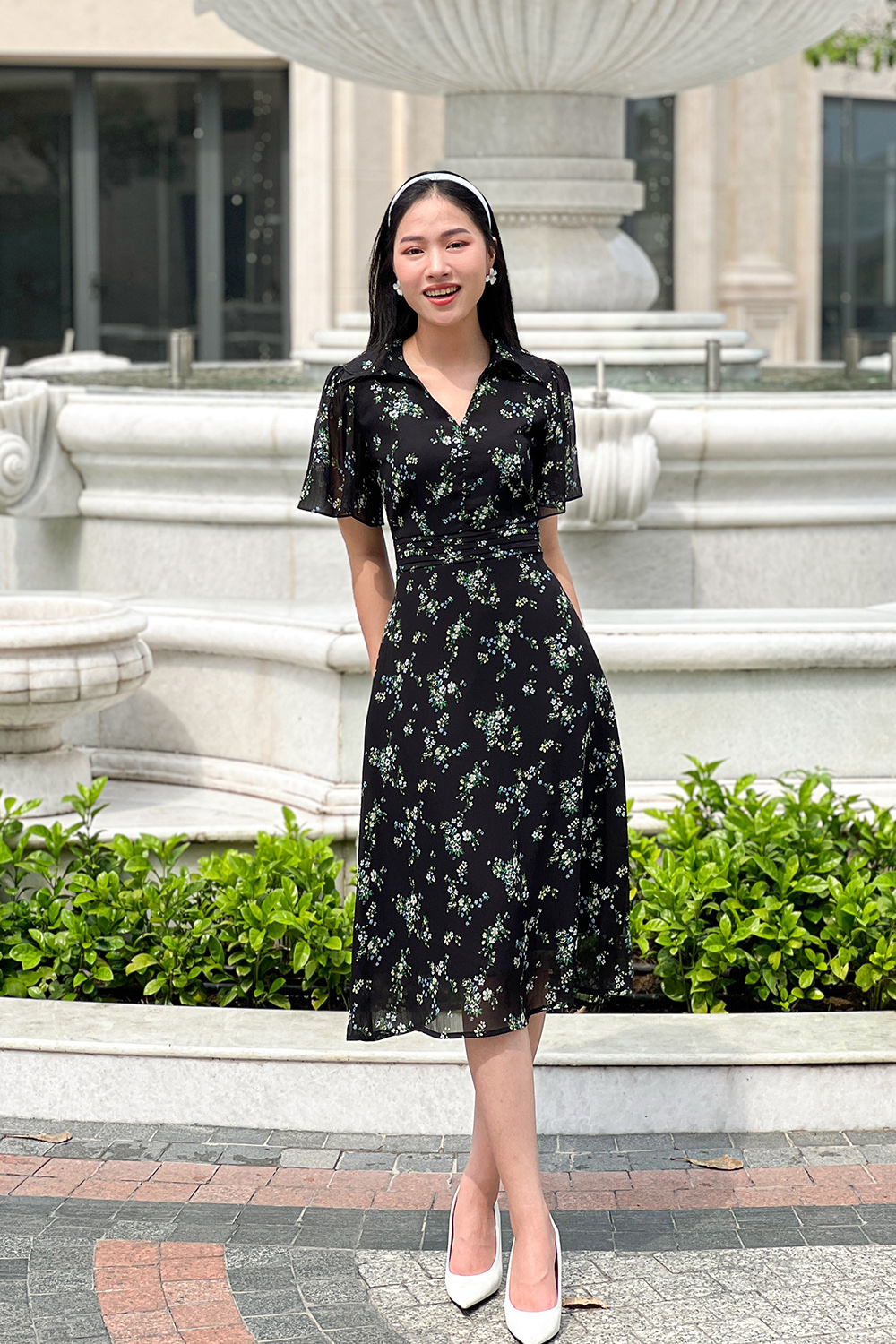 Đầm voan hoa tay cánh tiên