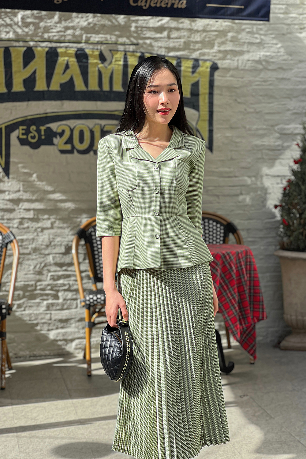Áo kiểu caro nữ dáng peplum