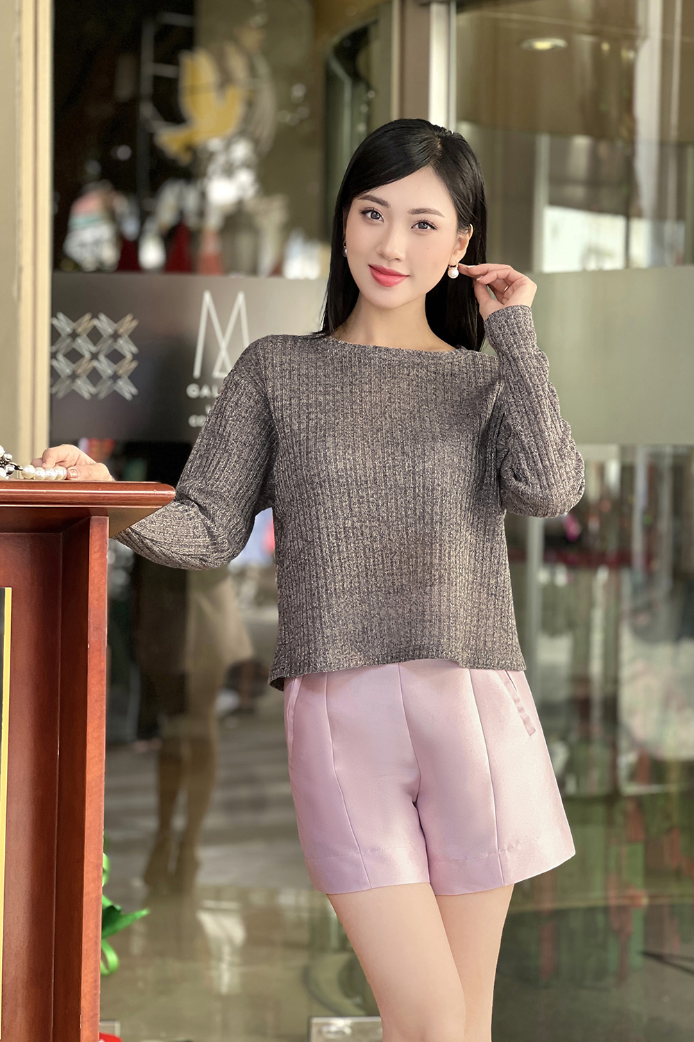 Áo len mỏng tay dài ánh nhũ