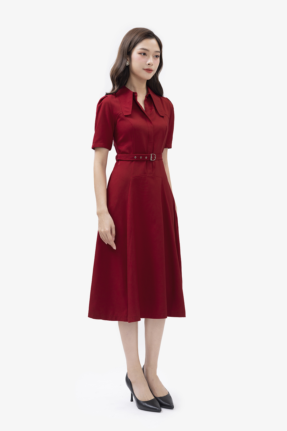 Đầm đỏ công sở dáng xòe