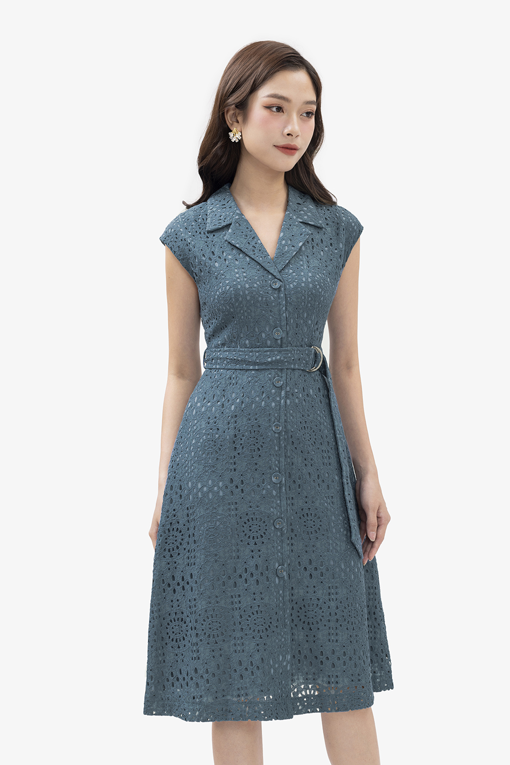 Đầm ren dáng chữ a màu xanh