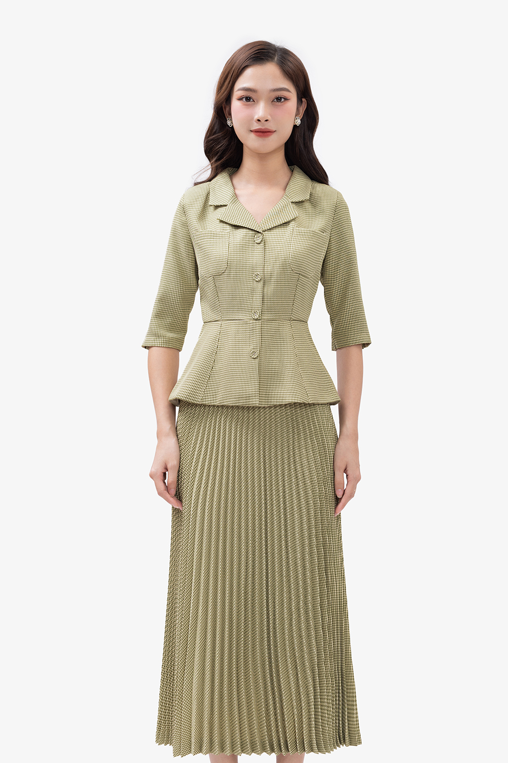 Áo kiểu caro nữ dáng peplum