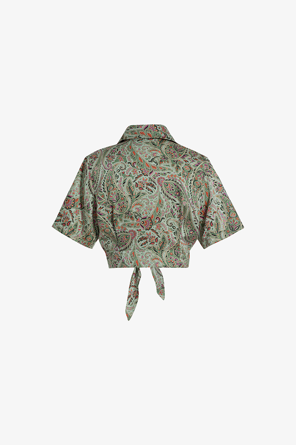 Áo sơ mi croptop họa tiết phối nơ