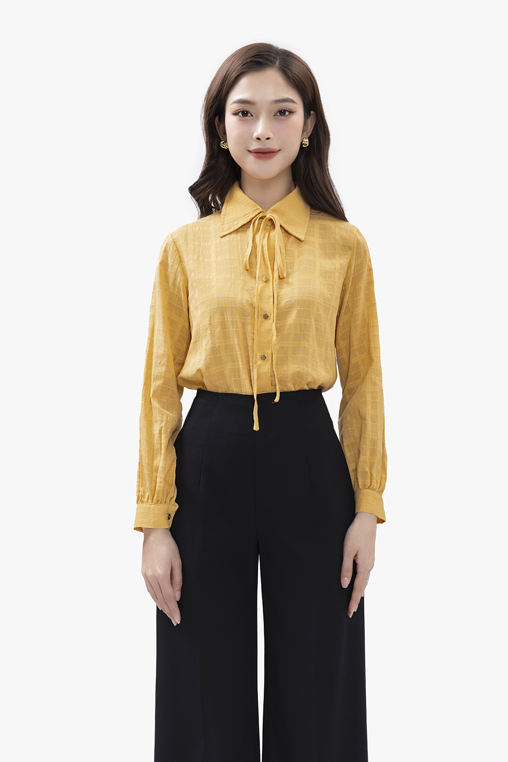Áo sơ mi công sở nữ tay dài màu vàng