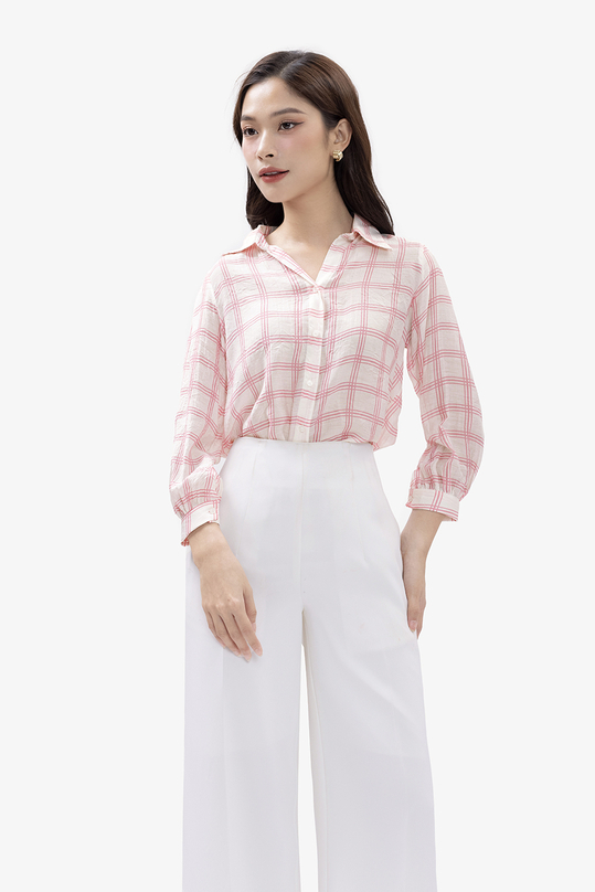 Áo sơ mi nữ họa tiết caro hồng ASM15-33
