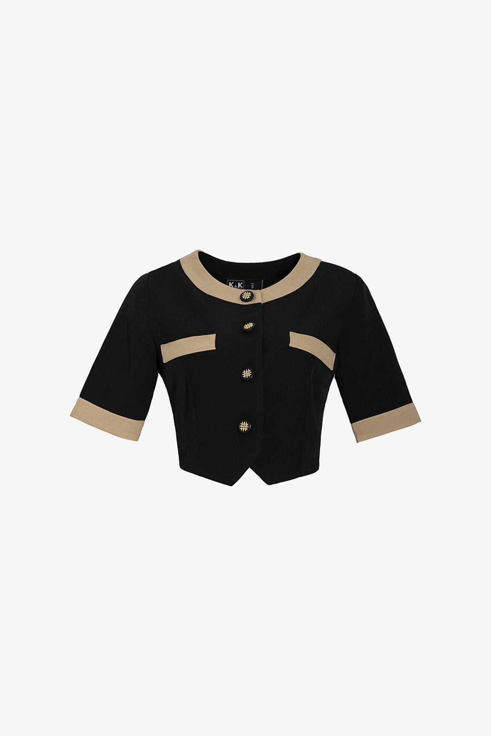 Áo kiểu nữ màu đen cổ tròn phối viền