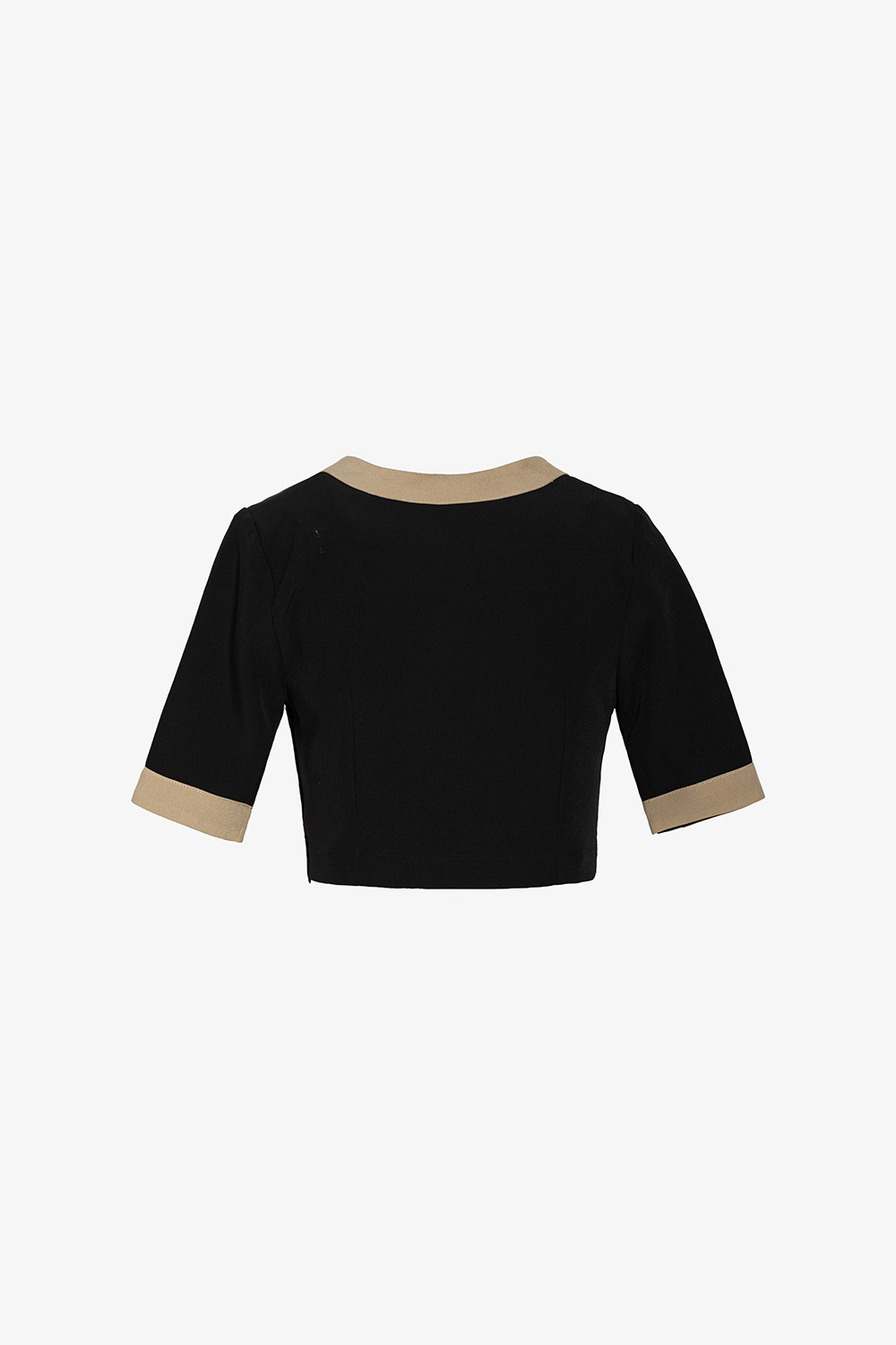 Áo kiểu nữ màu đen cổ tròn phối viền