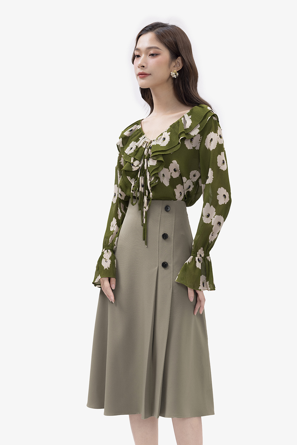 Áo kiểu nữ hoạ tiết hoa cổ bèo