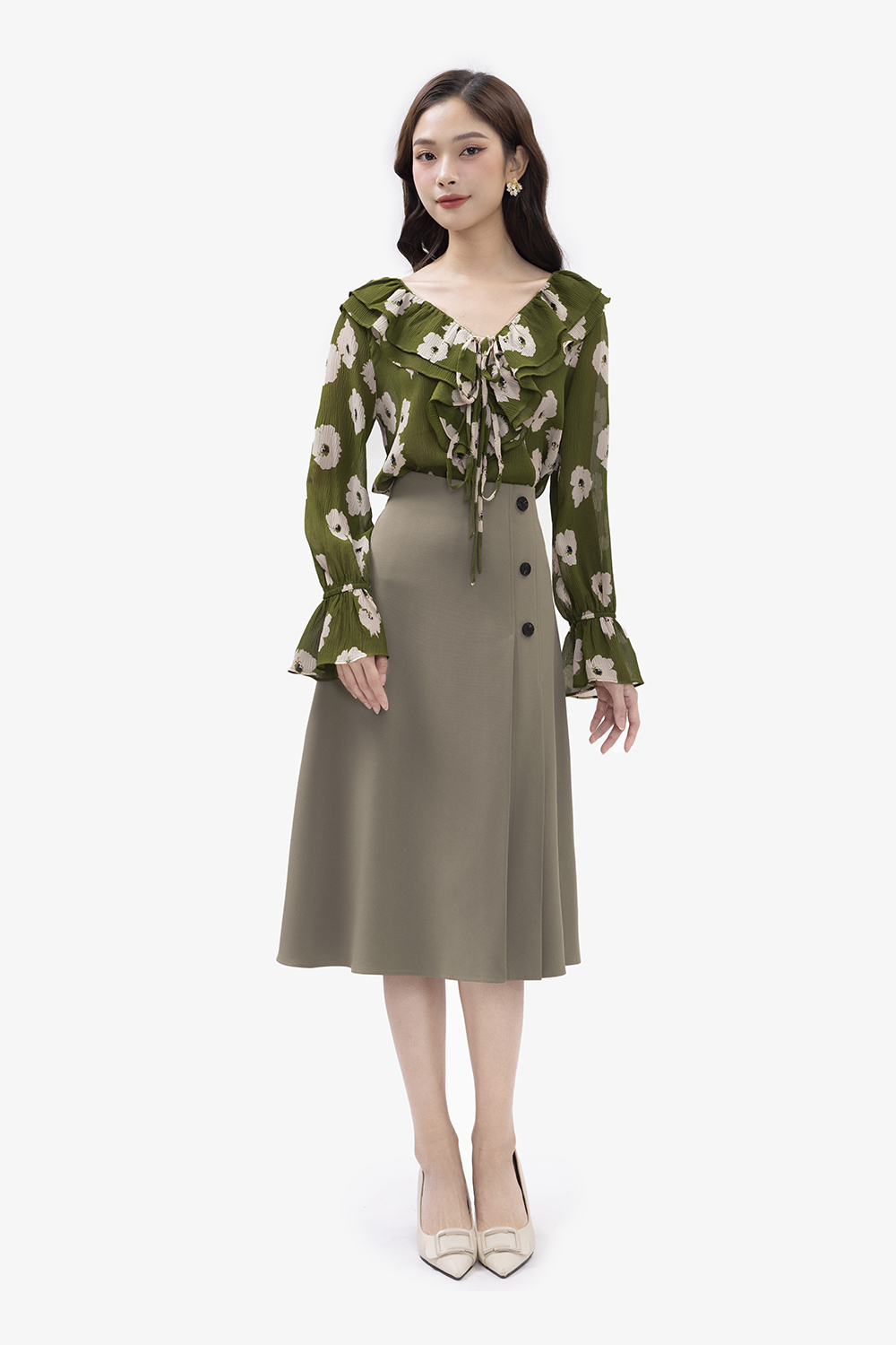 Áo kiểu nữ hoạ tiết hoa cổ bèo