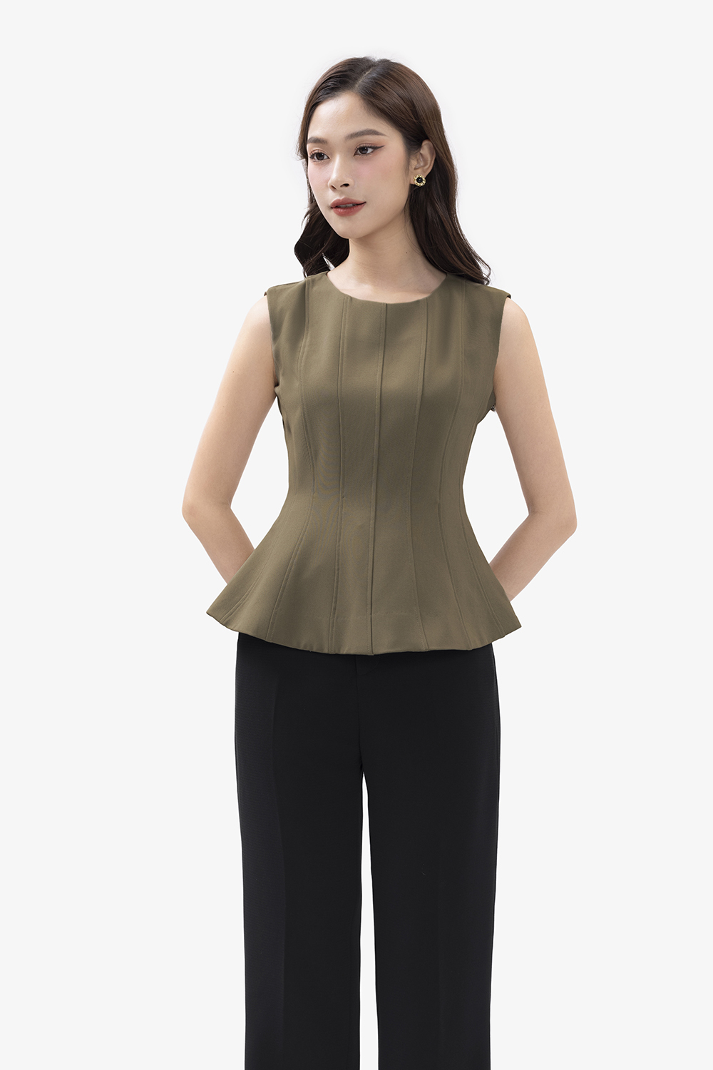 Áo kiểu công sở nữ dáng peplum sát nách
