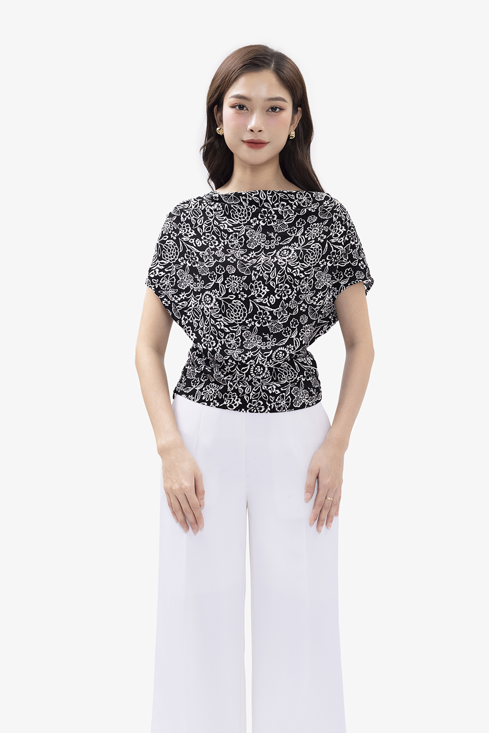 Áo kiểu công sở cổ đổ hoạ tiết hoa