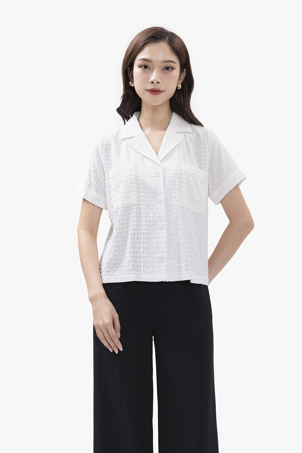 FAK31298 - Áo kiểu dạo phố vải thô dáng ôm cổ vuông – Thời