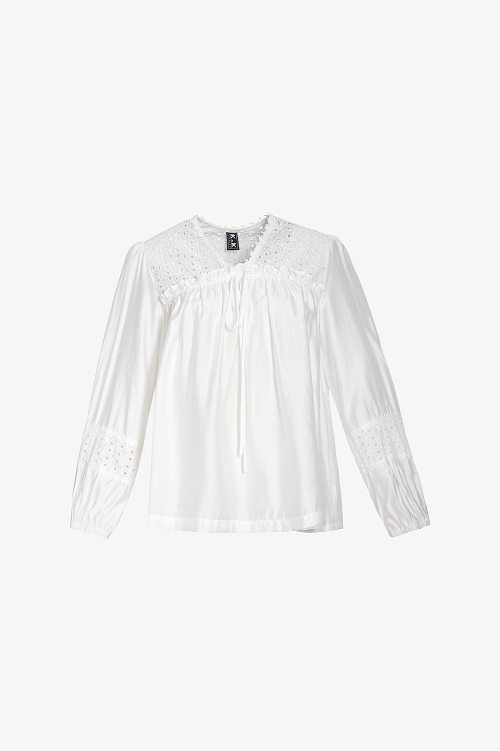 Áo kiểu nữ màu trắng cổ v phối nơ