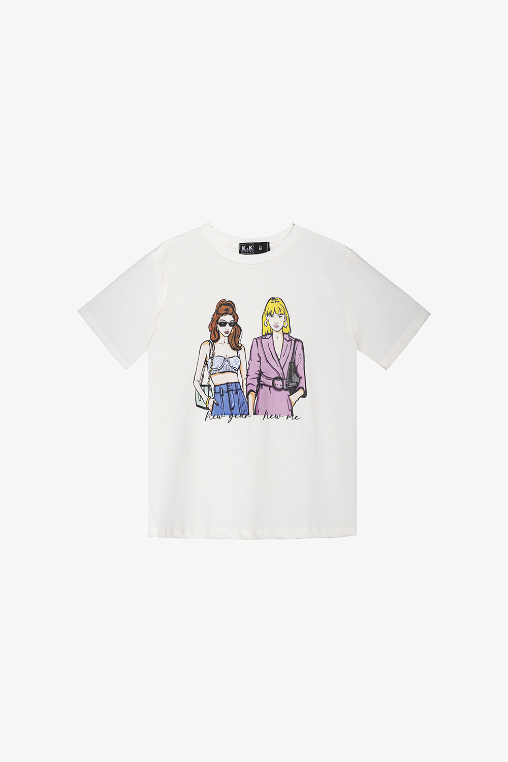 Áo thun trắng nữ in hình 2 cô gái
