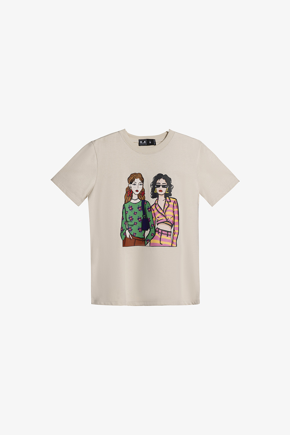 Áo thun nữ tay ngắn màu kem in hình