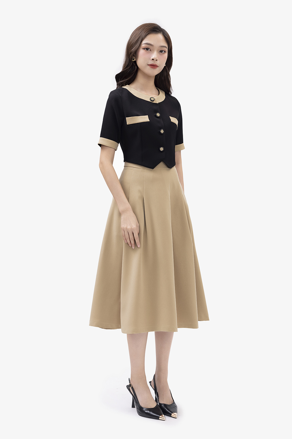 Chân váy trơn công sở dáng xoè