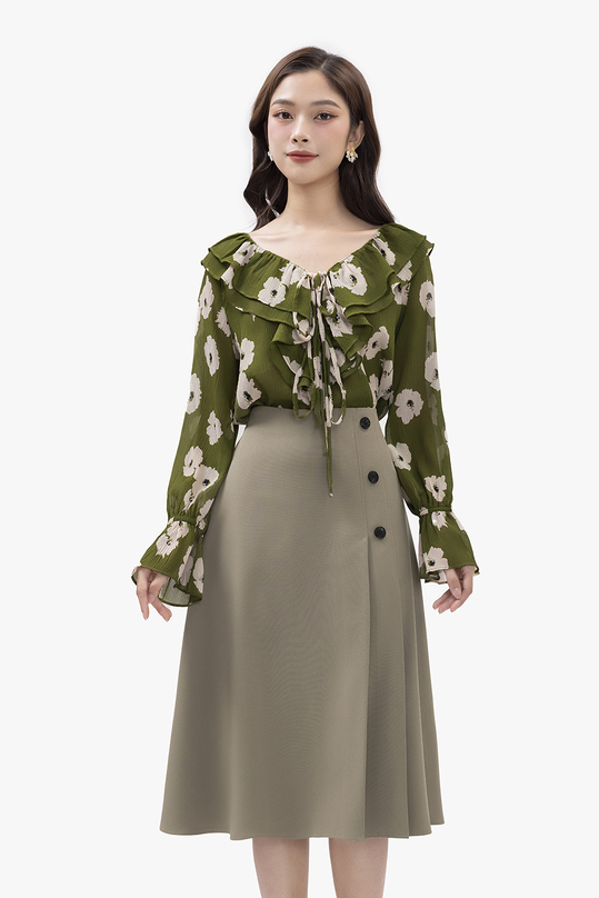 CV2205 - Chân váy dạ A dáng dài màu nâu - Thời trang công sở nữ - Bazzi.vn