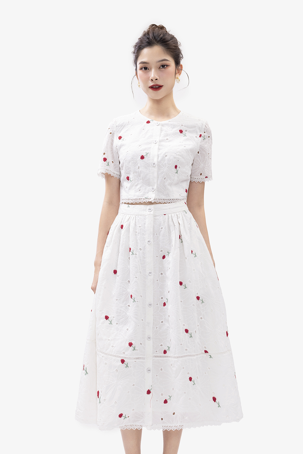 Đầm trắng dáng xòe cổ sen rộng HL17-19 | Thời trang công sở K&K Fashion