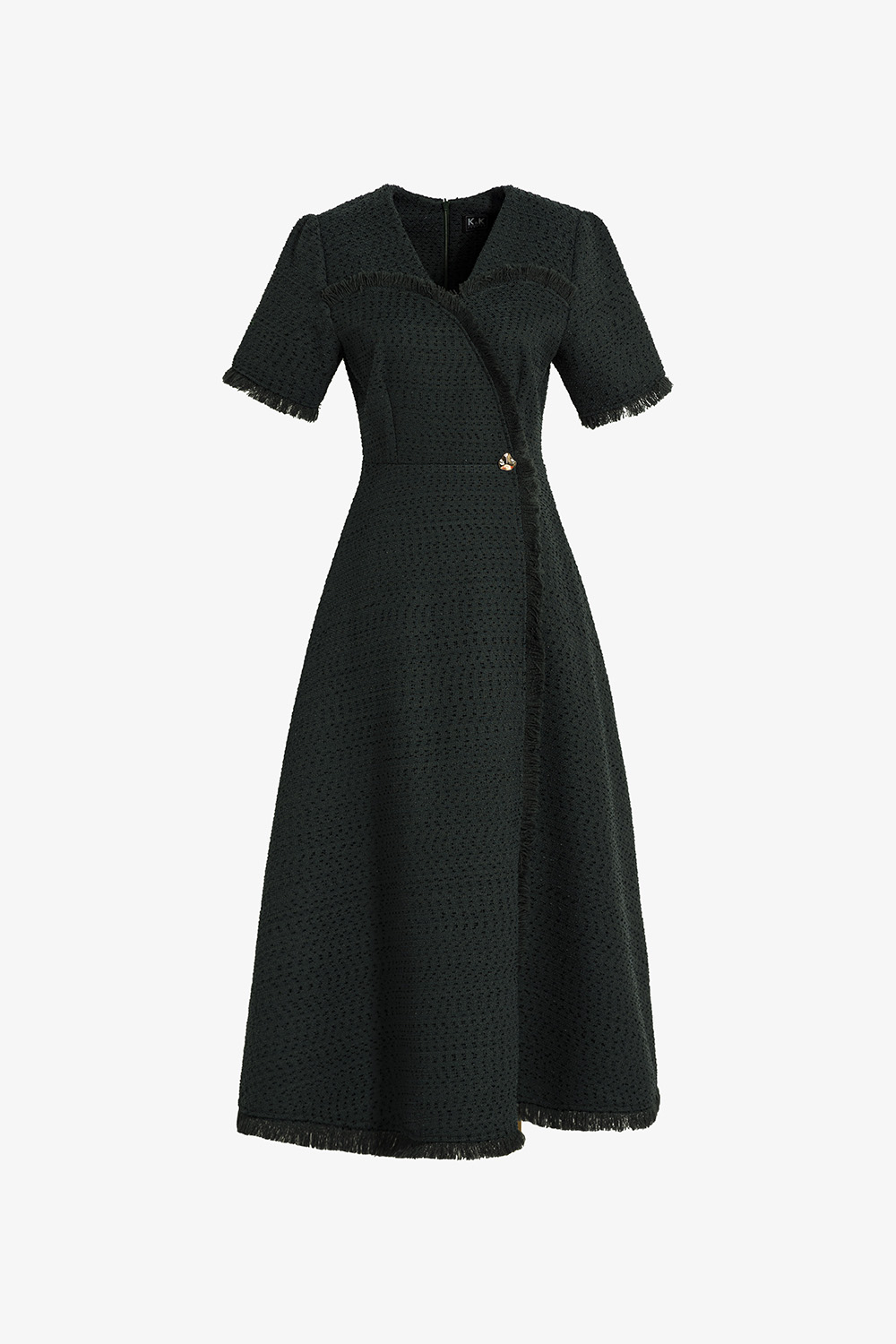 Đầm tweed dự tiệc dáng xoè chữ a cổ v