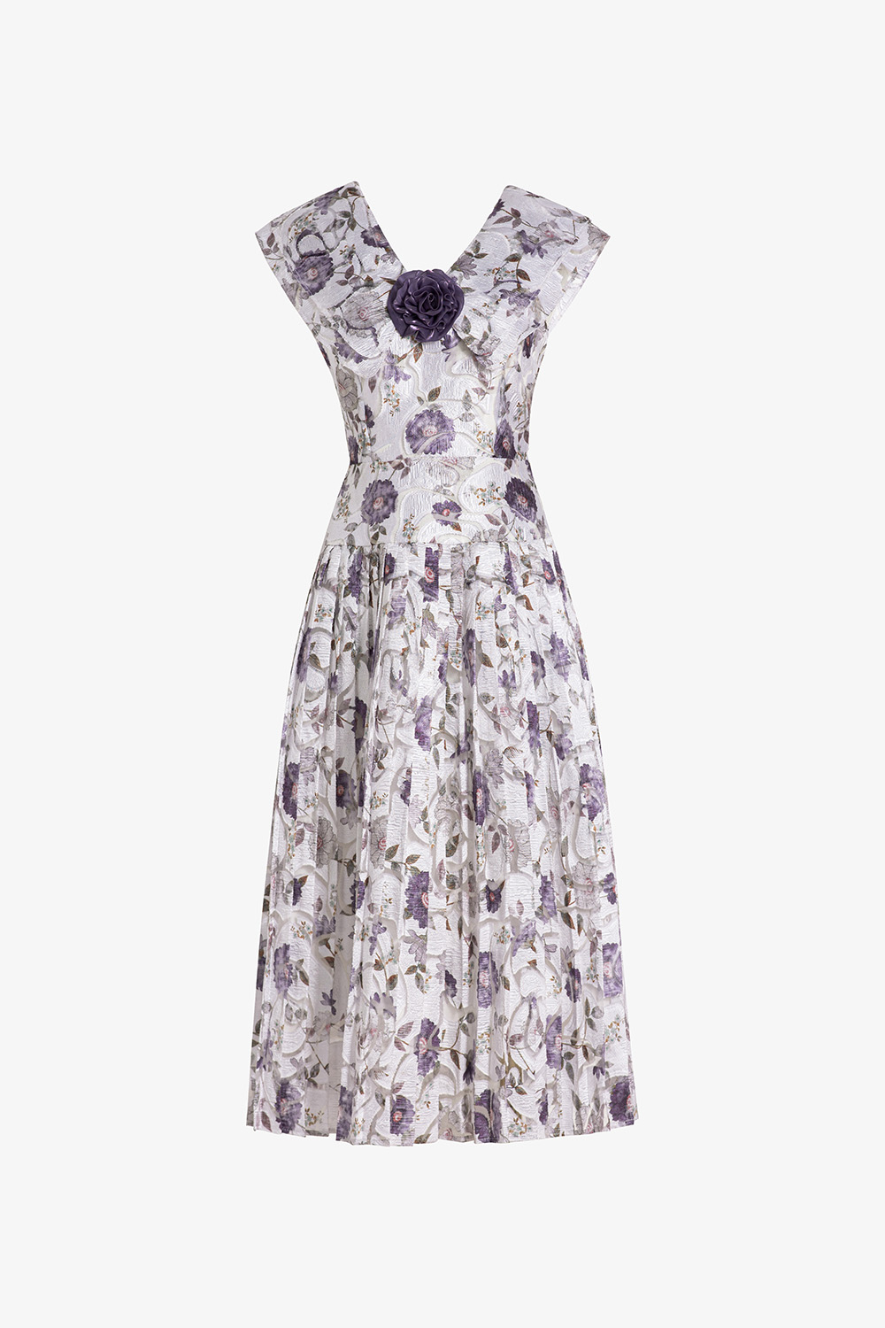 Đầm xòe hoa dự tiệc dáng dài xếp ly đính hoa hồng