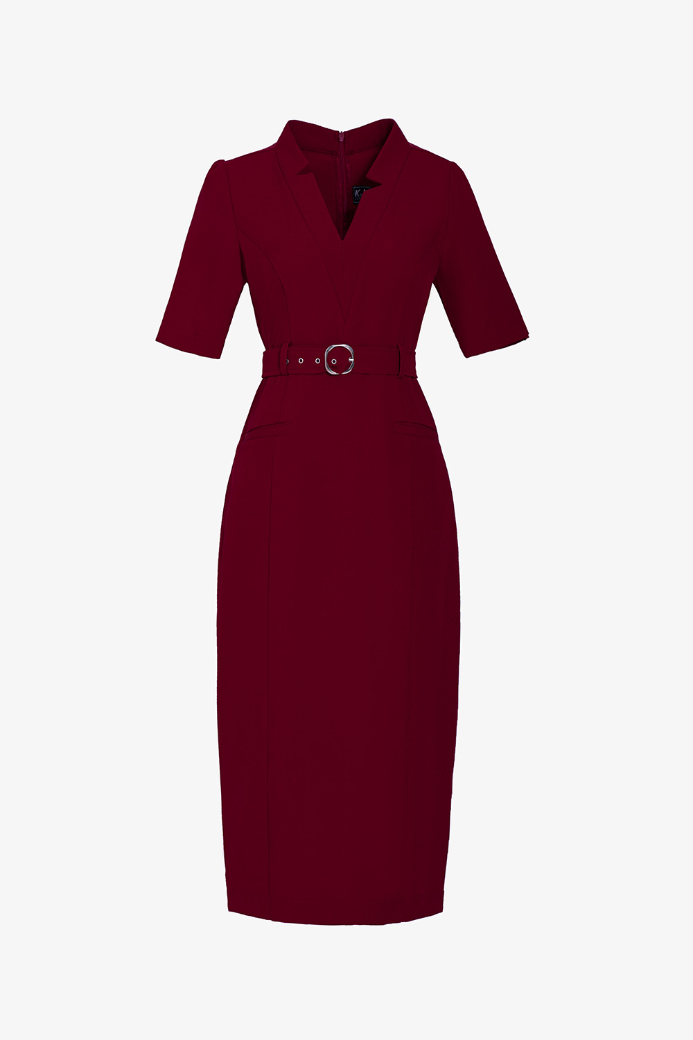 Đầm đỏ dáng ôm nhẹ cổ V phối thắt lưng